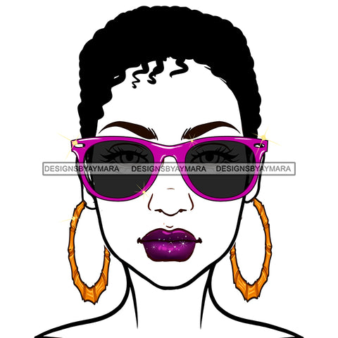 Short Hair Black Woman Wearing Purple  Sunglasses JPG PNG  Clipart Cricut Silhouette Cut Cutting