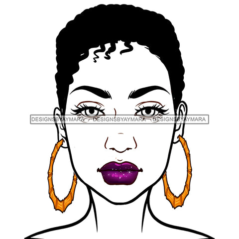 Short Hair Black Woman Wearing Purple  Lipstick JPG PNG  Clipart Cricut Silhouette Cut Cutting