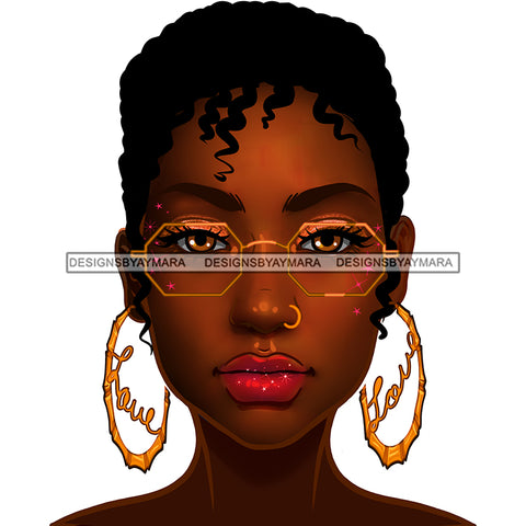 Brown Skin Short Haired Diva In Gold Glasses Gold Love Hoops JPG PNG  Clipart Cricut Silhouette Cut Cutting