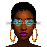 Brown Skin Diva Wearing Heart Shaped  Blue Sunglasses  JPG PNG  Clipart Cricut Silhouette Cut Cutting