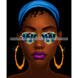 Brown Skin Diva Wearing Heart Shaped WOW  Blue Sunglasses In Blue Headwrap  JPG PNG  Clipart Cricut Silhouette Cut Cutting