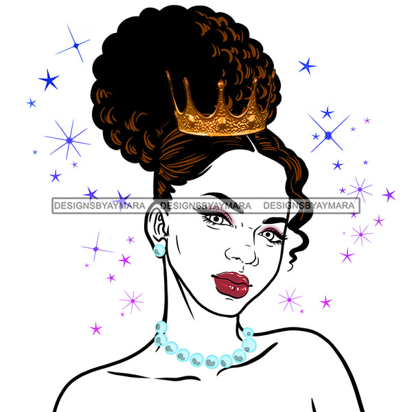 Beautiful Black Queen Hair Up With Crown And Pearls  JPG PNG  Clipart Cricut Silhouette Cut Cutting
