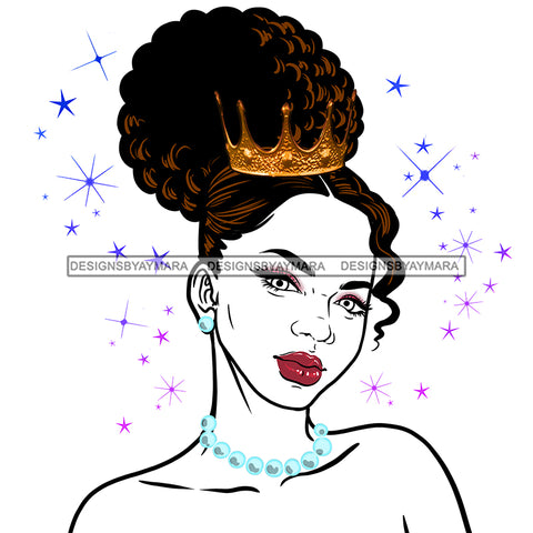 Beautiful Black Queen Hair Up With Crown And Pearls  JPG PNG  Clipart Cricut Silhouette Cut Cutting