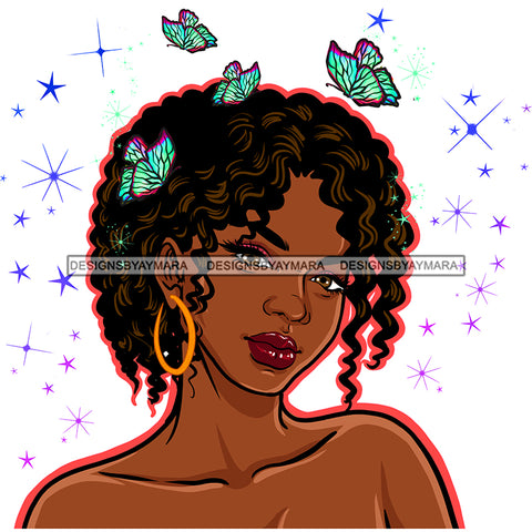 Black Queen Curly Hair With Butterflies  JPG PNG  Clipart Cricut Silhouette Cut Cutting