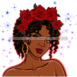 Black Queen Curly Hair With Red Rose Headband  JPG PNG  Clipart Cricut Silhouette Cut Cutting