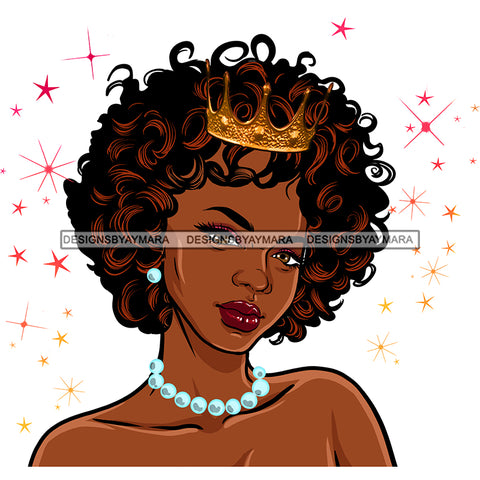 Black Queen Curly Hair With Crown And Pearls  JPG PNG  Clipart Cricut Silhouette Cut Cutting