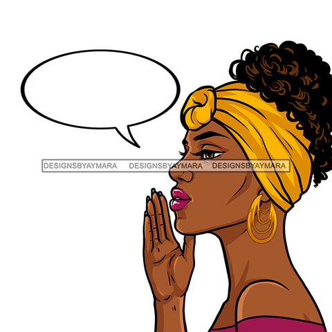 Melanin Woman In Yellow Headwrap With Conversation Bubble  JPG PNG  Clipart Cricut Silhouette Cut Cutting