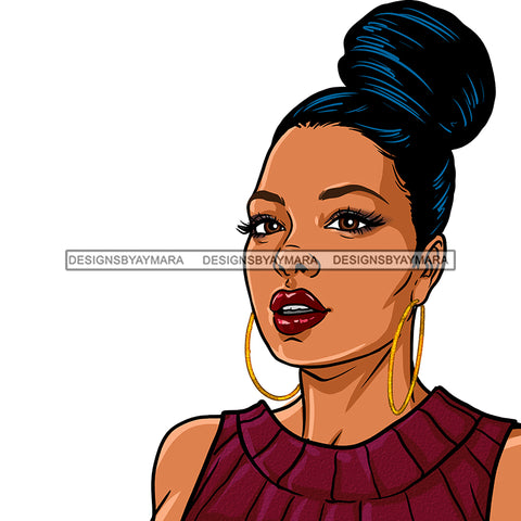 Black Woman Hair In Bun In Burgundy  JPG PNG  Clipart Cricut Silhouette Cut Cutting