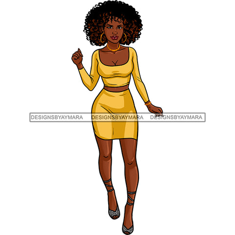 Sexy Black Woman Wearing Yellow Skirt And Top JPG PNG  Clipart Cricut Silhouette Cut Cutting