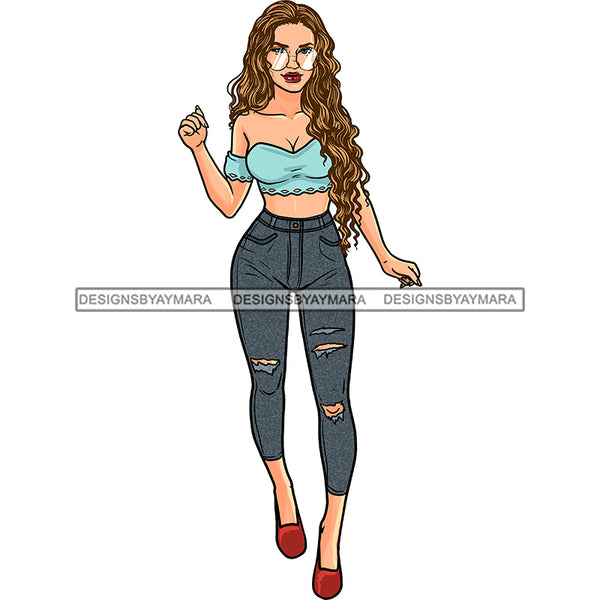 Sexy White Woman Wearing Jeans And Halter Top JPG PNG  Clipart Cricut Silhouette Cut Cutting