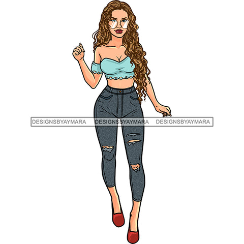 Sexy White Woman Wearing Jeans And Halter Top JPG PNG  Clipart Cricut Silhouette Cut Cutting
