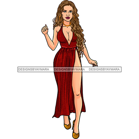 Sexy White Woman Wearing Red Split Gown JPG PNG  Clipart Cricut Silhouette Cut Cutting