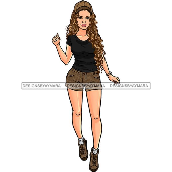 Sexy White Woman Wearing Black Top And Shorts Hat JPG PNG  Clipart Cricut Silhouette Cut Cutting