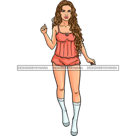 Sexy White Woman Wearing Pink Camisole Set Long Blonde Hair JPG PNG  Clipart Cricut Silhouette Cut Cutting