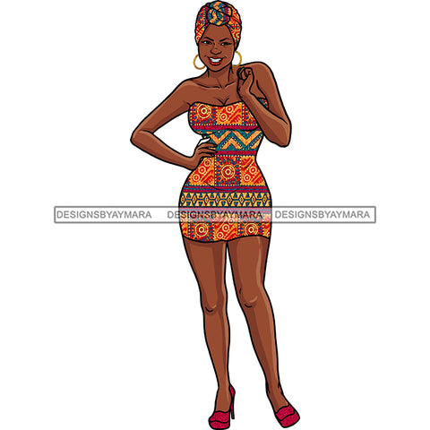Black Woman In Short Colorful Dress Matching Headwrap And Red Heels JPG PNG  Clipart Cricut Silhouette Cut Cutting