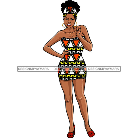 Black Woman In Short Colorful Dress Matching Headwrap And Red Heels JPG PNG  Clipart Cricut Silhouette Cut Cutting