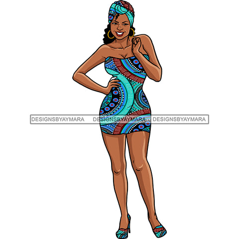 Black Woman In Short Colorful Dress Matching Headwrap And Heels JPG PNG  Clipart Cricut Silhouette Cut Cutting