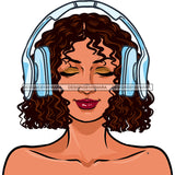 Curly Haired White  Woman Wearing Blue Headphones JPG PNG  Clipart Cricut Silhouette Cut Cutting