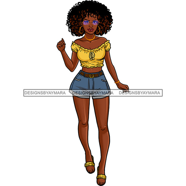 Sexy Black Woman Wearing Jeans Yellow Top  JPG PNG  Clipart Cricut Silhouette Cut Cutting