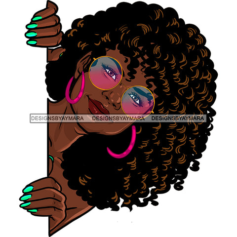 Peek A Boo Black Woman Curly Hair Pink Sunglasses Green Nails JPG PNG  Clipart Cricut Silhouette Cut Cutting