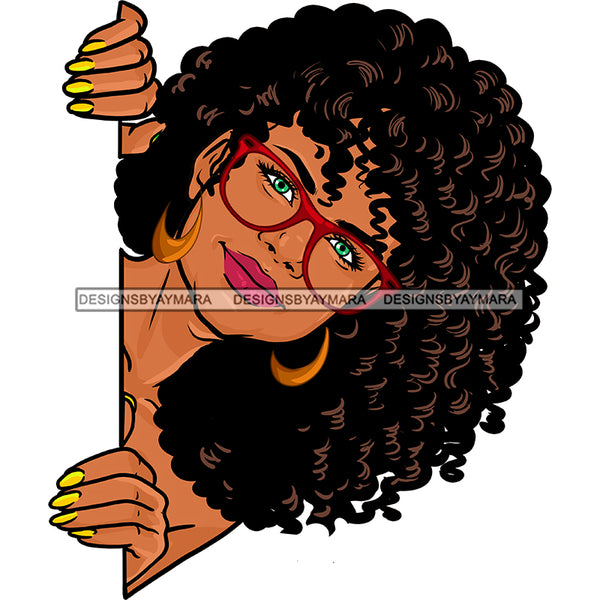 Peek A Boo White Woman Curly Hair Red Glasses JPG PNG  Clipart Cricut Silhouette Cut Cutting