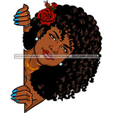 Peek A Boo Black Woman Curly Hair Red Rose And Blue Fingernails JPG PNG  Clipart Cricut Silhouette Cut Cutting