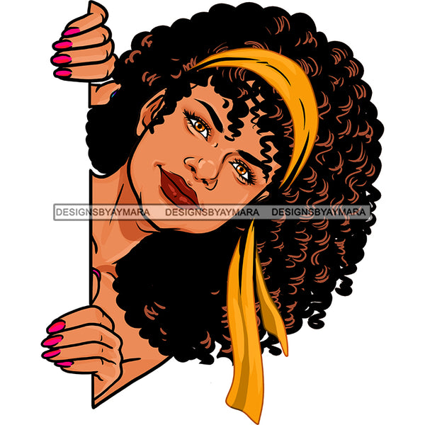 Peek A Boo White Woman Curly Hair Yellow Gold Headband Pink Nails JPG PNG  Clipart Cricut Silhouette Cut Cutting