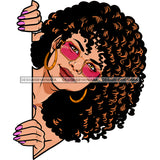 Peek A Boo White Woman Curly Hair Pink Sunglasses And Pink Fingernails JPG PNG  Clipart Cricut Silhouette Cut Cutting