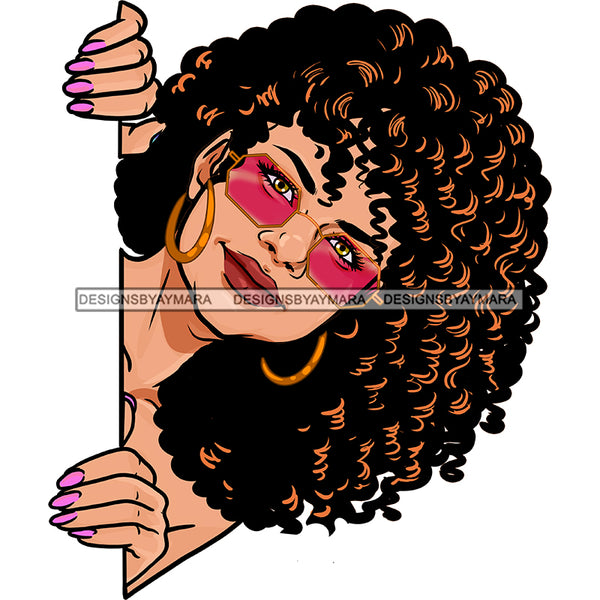 Peek A Boo White Woman Curly Hair Pink Sunglasses And Pink Fingernails JPG PNG  Clipart Cricut Silhouette Cut Cutting