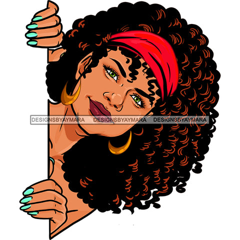 Peek A Boo White Woman Curly Hair Red Headwrap JPG PNG  Clipart Cricut Silhouette Cut Cutting