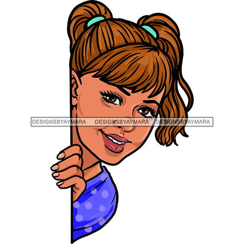 Peek A Boo White Woman Black Hair In Ponytails Blue Top  JPG PNG  Clipart Cricut Silhouette Cut Cutting