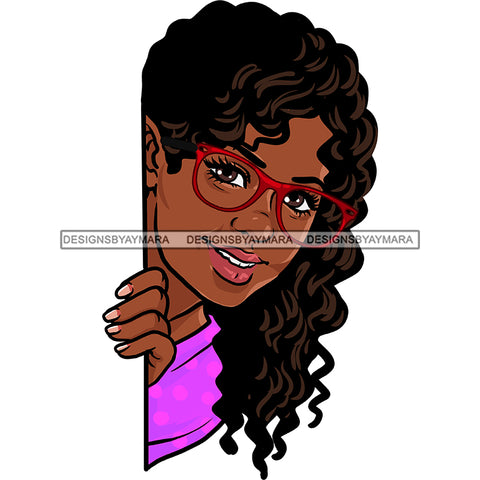 Peek A Boo Black Woman Long Curly Hair In Purple Top  JPG PNG  Clipart Cricut Silhouette Cut Cutting
