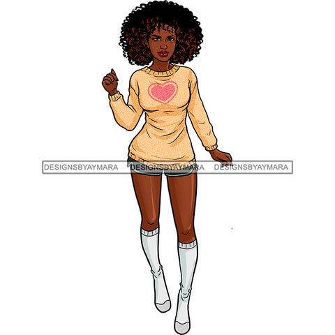 Sexy Black Woman Wearing Long Sweater And Shorts JPG PNG  Clipart Cricut Silhouette Cut Cutting