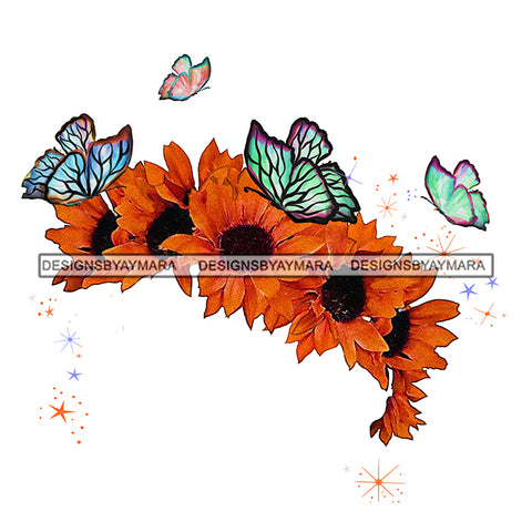 Orange Flowers with Butterflies  Headpiece Headband JPG PNG  Clipart Cricut Silhouette Cut Cutting