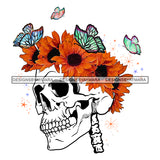 Skull Skullhead Skeleton Orange with Butterflies Flowers Headpiece Headband JPG PNG  Clipart Cricut Silhouette Cut Cutting