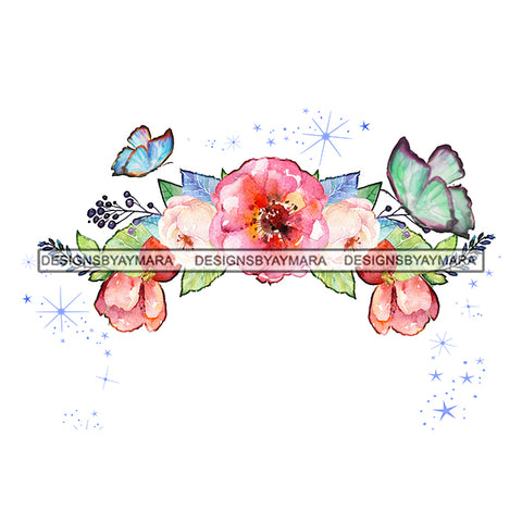 Butterflies Pink Flowers Headpiece Headband JPG PNG  Clipart Cricut Silhouette Cut Cutting