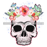 Skull Art White Skull With Butterflies Pink Flowers JPG PNG  Clipart Cricut Silhouette Cut Cutting