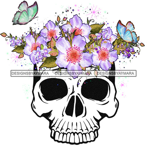 Skull Skullhead  Butterflies Pink Flowers Headpiece Headband JPG PNG  Clipart Cricut Silhouette Cut Cutting