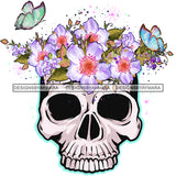 Skull Skullhead  Butterflies White And Purple Flowers Headpiece Headband JPG PNG  Clipart Cricut Silhouette Cut Cutting