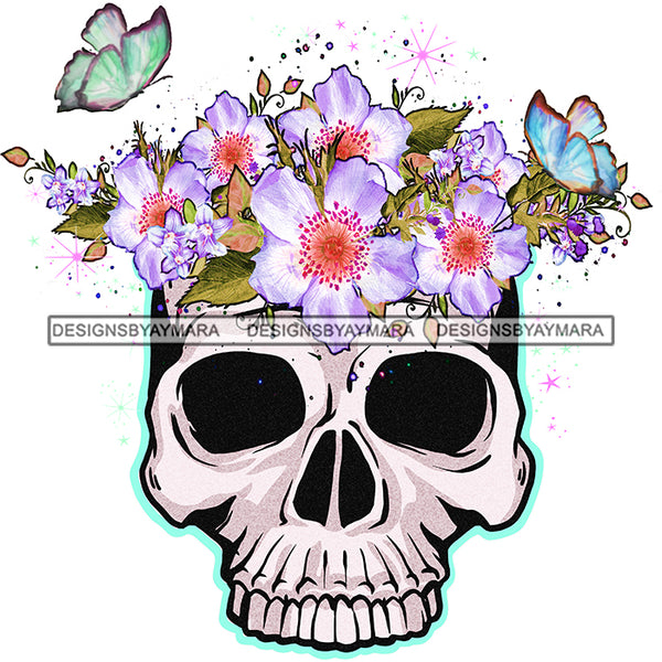 Skull Skullhead  Butterflies White And Purple Flowers Headpiece Headband JPG PNG  Clipart Cricut Silhouette Cut Cutting