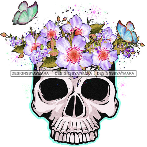 Skull Skullhead  Butterflies White And Purple Flowers Headpiece Headband JPG PNG  Clipart Cricut Silhouette Cut Cutting