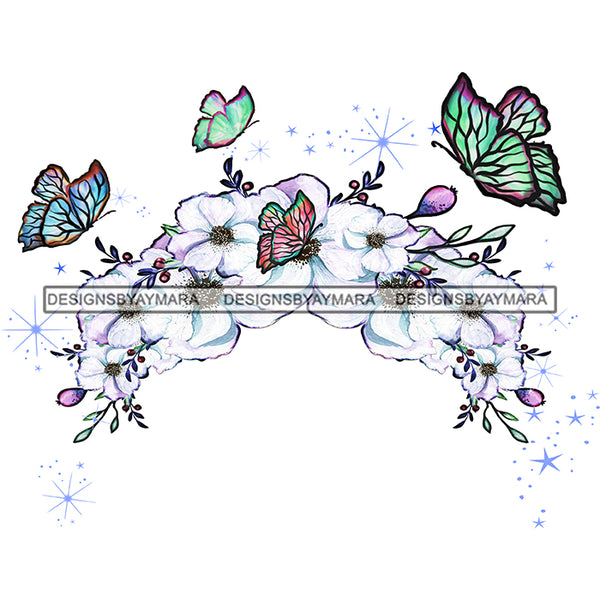 White Flowers Butterflies White Flowers Headpiece Headband JPG PNG  Clipart Cricut Silhouette Cut Cutting