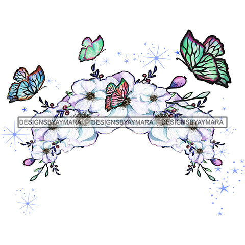 White Flowers Butterflies White Flowers Headpiece Headband JPG PNG  Clipart Cricut Silhouette Cut Cutting