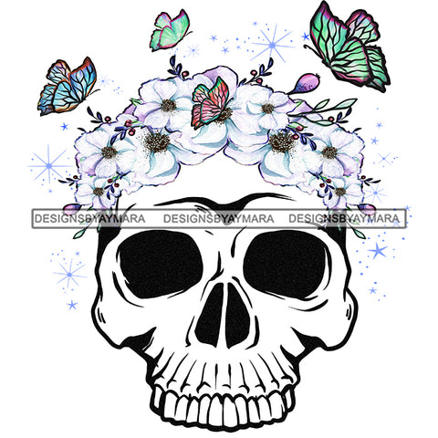Skull Skullhead Flowers Butterflies White Flowers Headpiece Headband JPG PNG  Clipart Cricut Silhouette Cut Cutting
