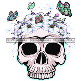 Skull Skullhead Flowers Butterflies White Flowers Headpiece Headband JPG PNG  Clipart Cricut Silhouette Cut Cutting