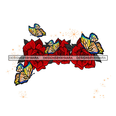 Red Roses Butterflies  Flowers Headpiece Headband JPG PNG  Clipart Cricut Silhouette Cut Cutting