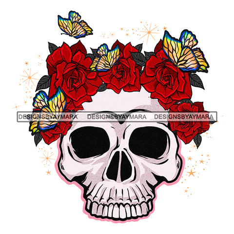Skull Skullhead Red Roses Butterflies  Flowers Headpiece Headband JPG PNG  Clipart Cricut Silhouette Cut Cutting