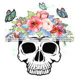 Skull Skullhead Butterflies Pink And White  Flowers Headpiece Headband JPG PNG  Clipart Cricut Silhouette Cut Cutting