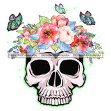 Skull Skullhead Butterflies Pink And White  Flowers Headpiece Headband JPG PNG  Clipart Cricut Silhouette Cut Cutting