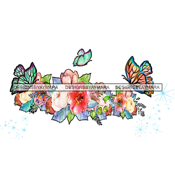 Butterflies Pink And White  Flowers Headpiece Headband JPG PNG  Clipart Cricut Silhouette Cut Cutting